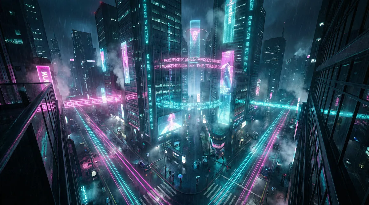 藏经阁网址 竖屏短剧平台首页背景 - 赛博朋克都市夜景